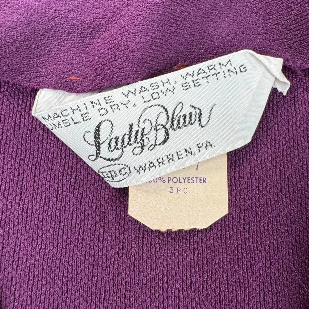 VINTAGE Lady Blair Cardigan Vest Set Womens 7 Purple 70s ILGWU Contrast Stitch
